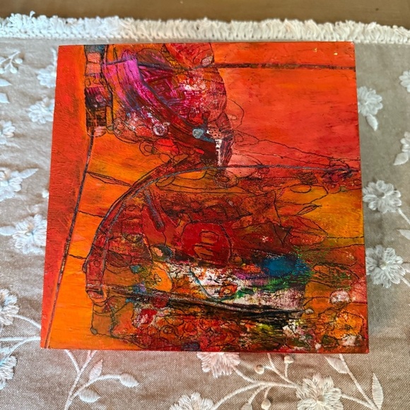 Lorri Kelly Abstract Orange and Red Canvas Art 8” x 8” - Picture 5 of 5